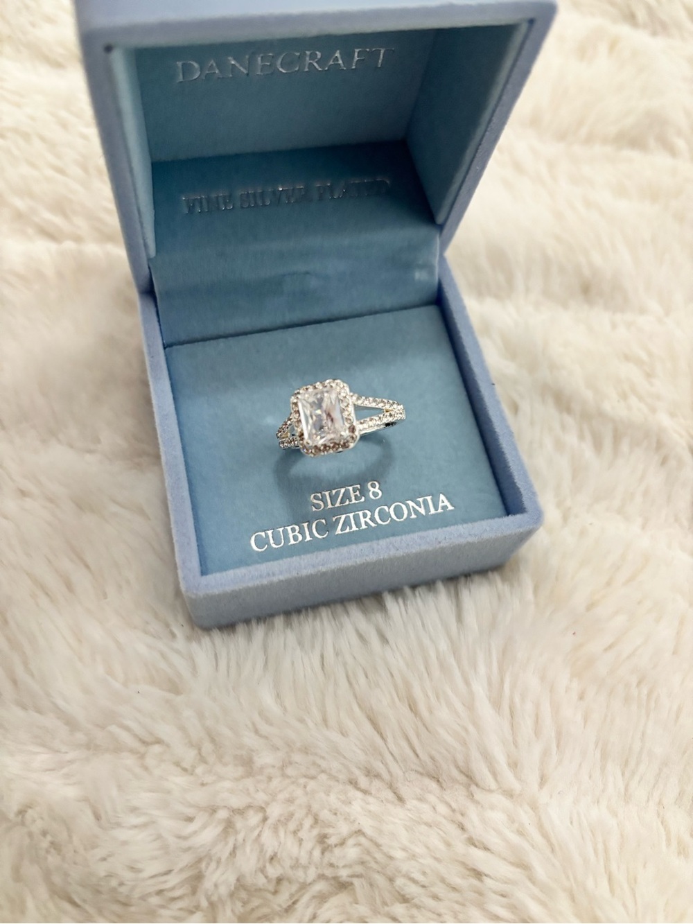 Fine Silver-Plated Emerald Cut Cubic Zirconia Ring New - Picture 14 of 15